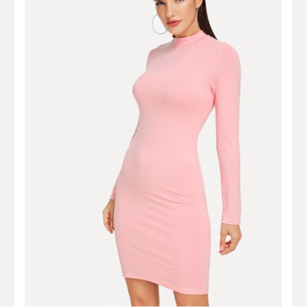 Mock Neck Form Fitting Long Sleeve Dress